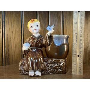 Vintage Kreiss Boy Catholic Church Religion Monk Ceramic Planter Statue Figurine